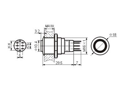 Dessin technique MANTAGUA de l'interrupteur poussoir encastré 01543, montrant un bouton cylindrique avec ses dimensions.