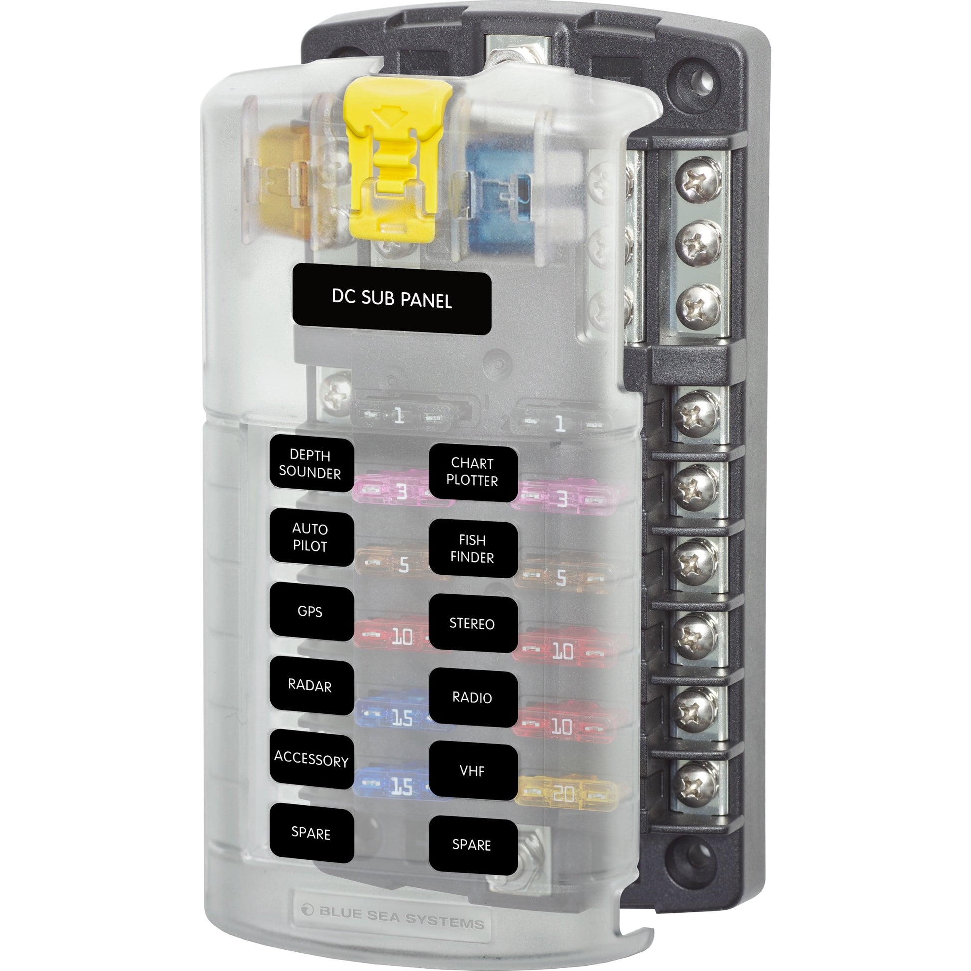 Bloc de fusibles à lame ST - 12 circuits avec bus négatif et couvercle - ST Blade Fuse Block - 12 Circuits with Negative Bus and Cover