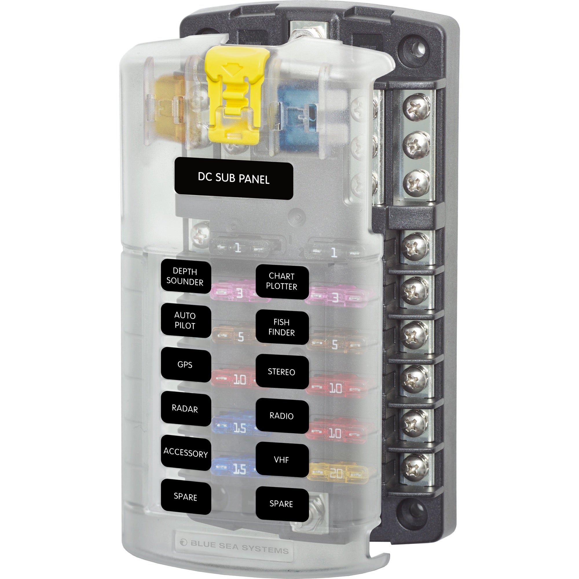 Bloc de fusibles à lame ST - 12 circuits avec bus négatif et couvercle - ST Blade Fuse Block - 12 Circuits with Negative Bus and Cover