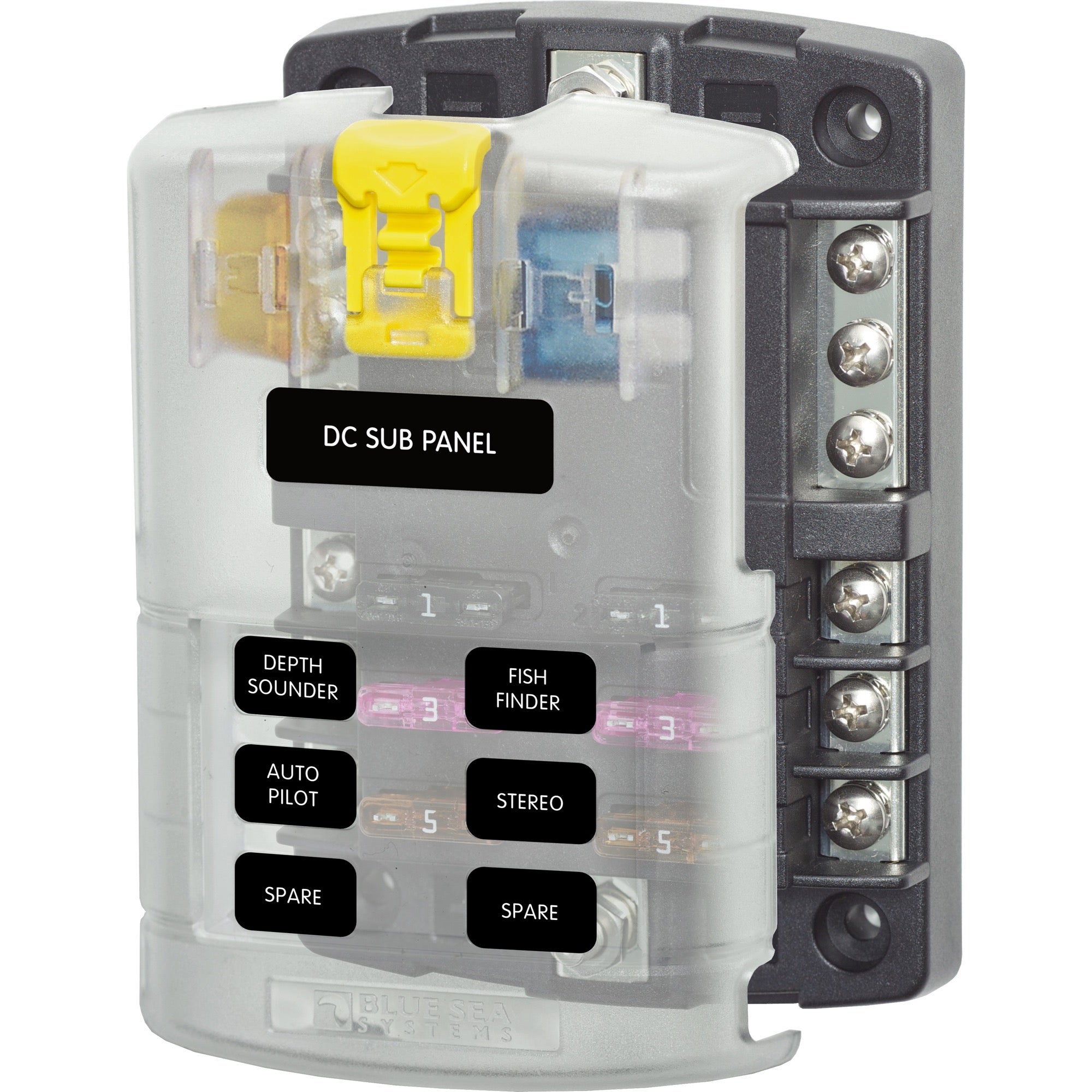 Bloc de fusibles à lame ST - 6 circuits avec bus négatif et couvercle - ST Blade Fuse Block - 6 Circuits with Negative Bus and Cover