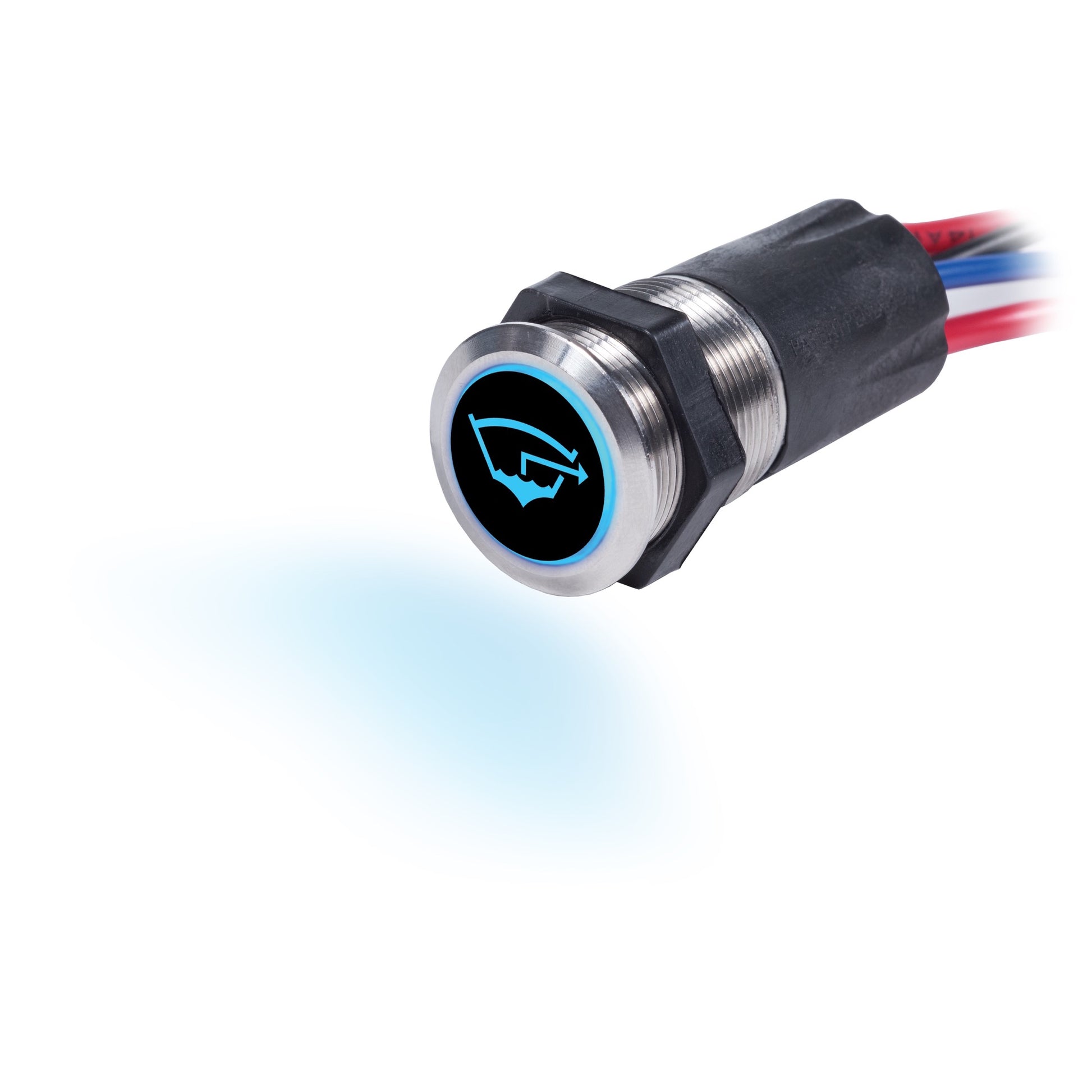 Bouton inox retroeclaire Off-On avec etiquettes - Official product image
