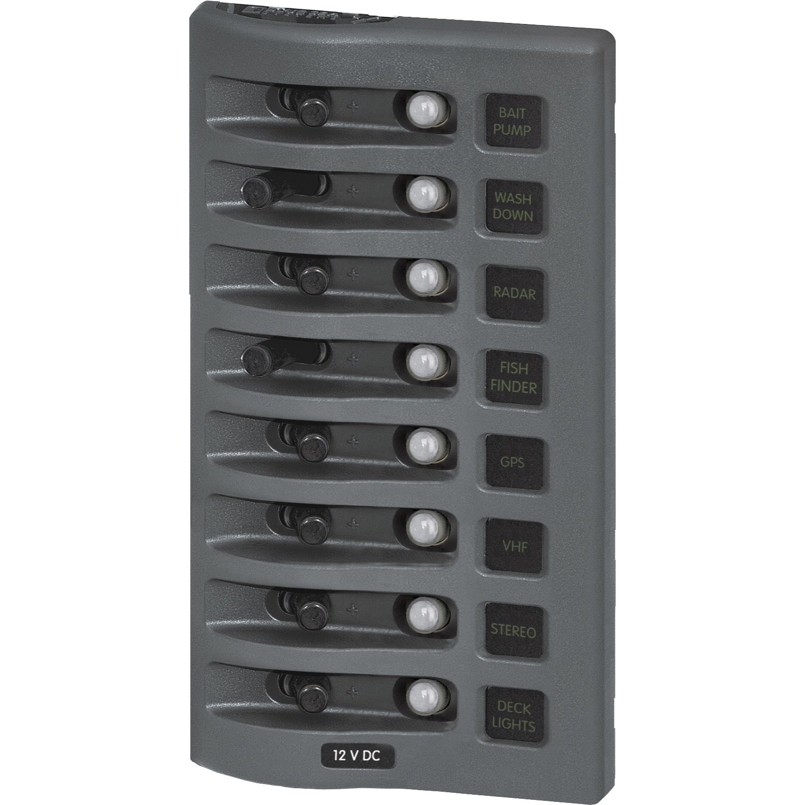 Panneau de disjoncteur étanche WeatherDeck® 12V DC - Gris 8 positions - WeatherDeck® 12V DC Waterproof Circuit Breaker Panel - Gray 8 Positions
