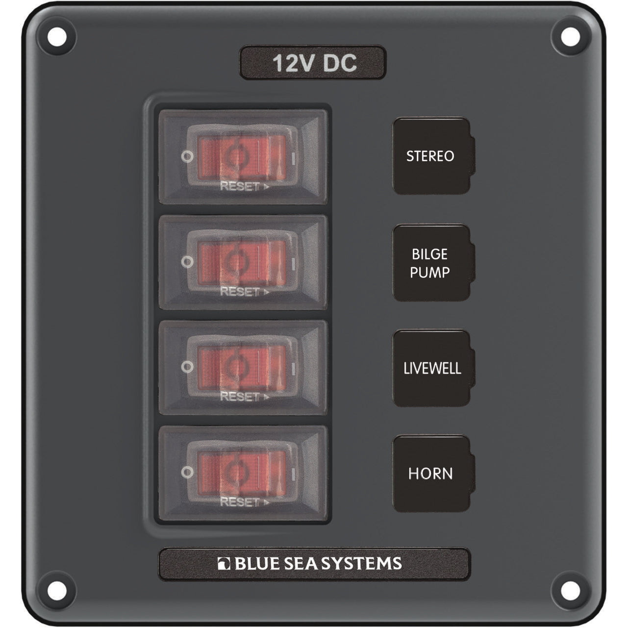 Water-Resistant Circuit Breaker Switch Panel - Gray, 4 Positions - Water-Resistant Circuit Breaker Switch Panel - Gray, 4 Positions