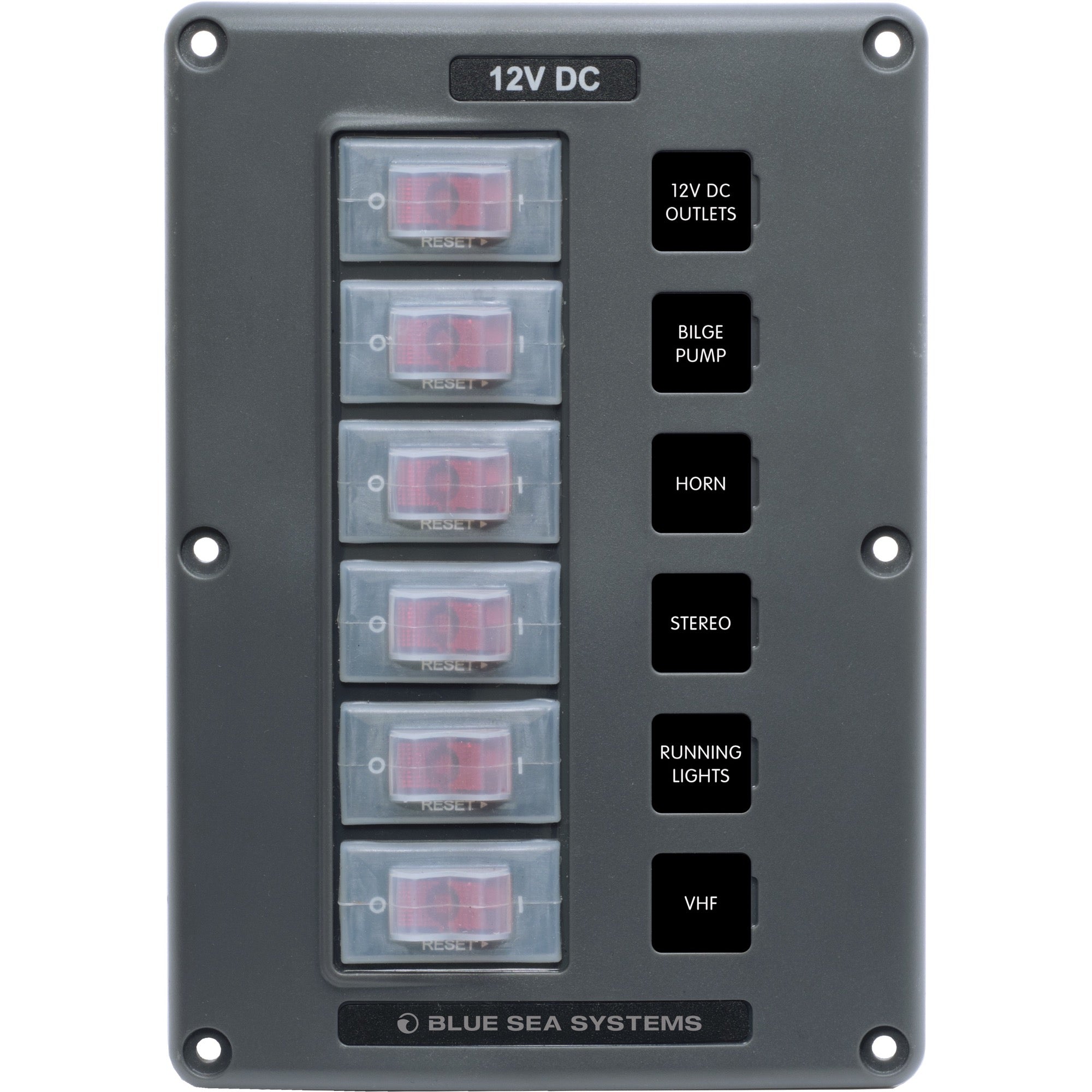 Water-Resistant Circuit Breaker Switch Panel - Gray, 6 Positions - Water-Resistant Circuit Breaker Switch Panel - Gray, 6 Positions