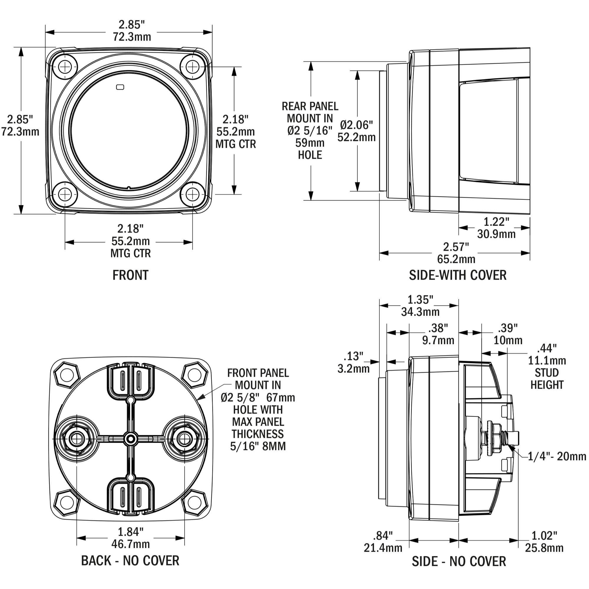 m-LVD Low Voltage Disconnect - Dimensioned Drawing