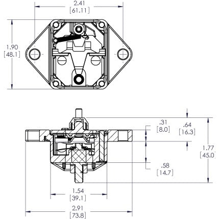 285-Series Circuit Breaker - Panel Mount 80A - Dimensioned Drawing