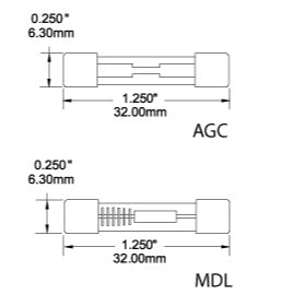AGC Fuse - 5 Amp - Dimensioned Drawing
