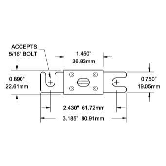 ANL Fuse - 250 Amp - Dimensioned Drawing