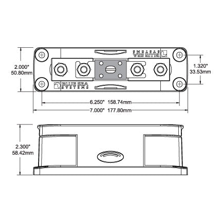 ANL Fuse Block with Insulating Cover - 35 to 750A - Dimension Drawing