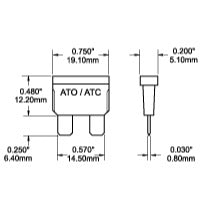 ATO / ATC Fuse - 15 Amp - Dimensioned Drawing