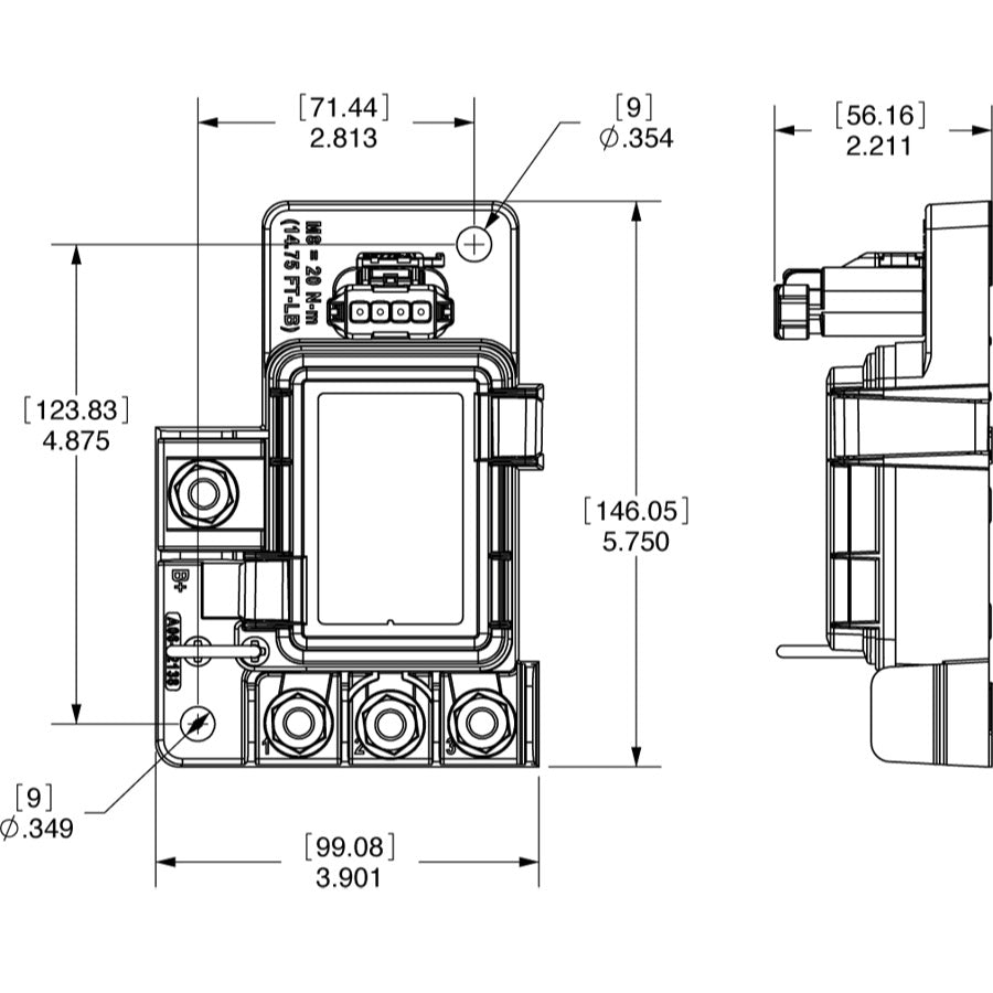Bloc de fusibles SafetyHub 100 - Dimensioned Drawing