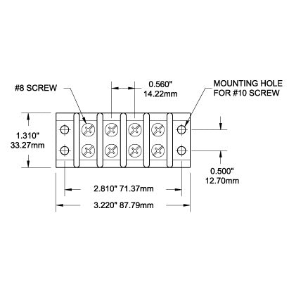Bornier 30A 4 circuits - Dimensioned Drawing
