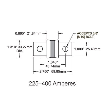 Class T Fuse - 350 Amp - Dimensioned Drawing