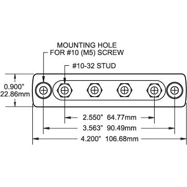 Common 100A Mini BusBar - 4 Gang - Dimensioned Drawing