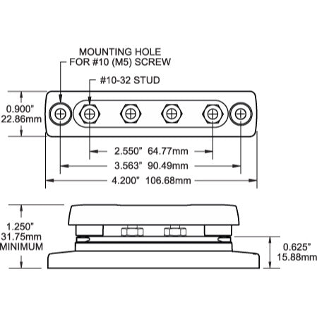 Common 100A Mini BusBar - 4 Gang with Cover - Dimensioned Drawing
