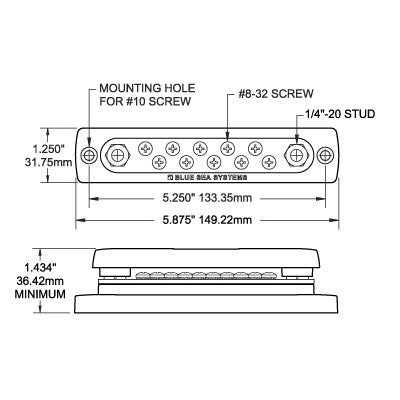 Common 150A BusBar - 10 Gang with Cover - Dimensioned Drawing