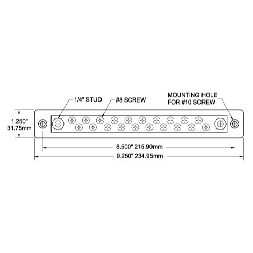 Common 150A BusBar - 20 Gang - Dimensioned Drawing