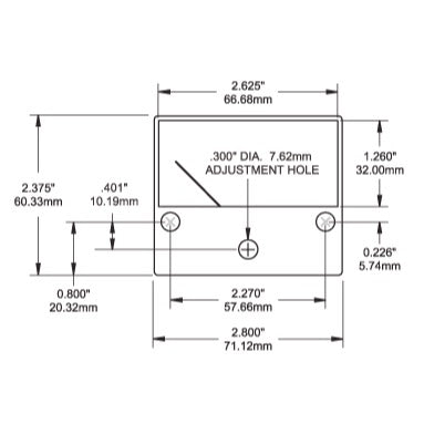 DC Analog Voltmeter - 8 to 16V DC - Dimensioned Drawing