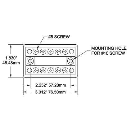 DualBus 100A BusBar - 5 Circuit - Dimensioned Drawing