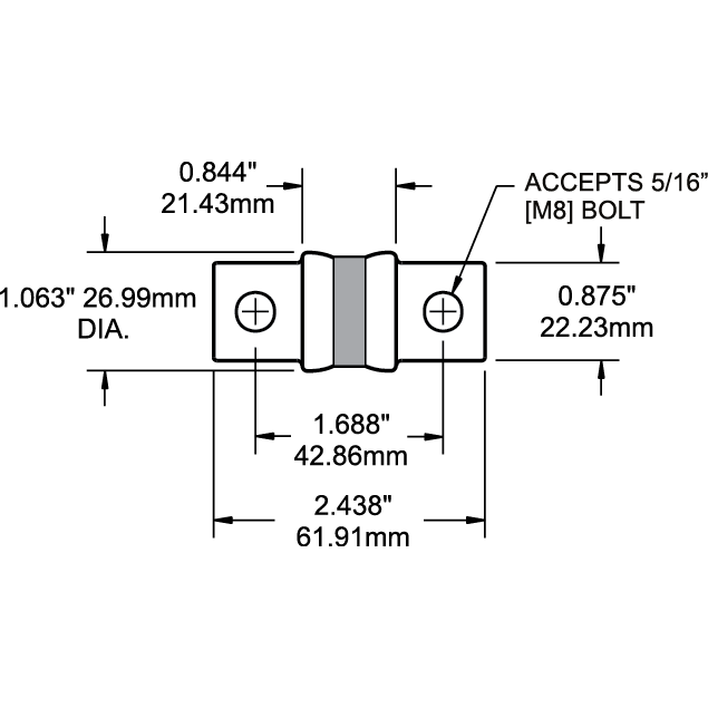 Fuse A3T / Class T 125 Amp - Dimensioned Drawing