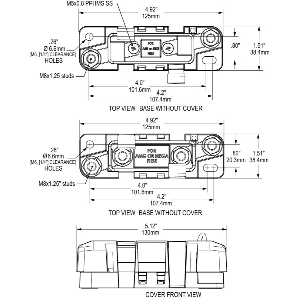 Fuse block safety Midi - Dimensioned Drawing