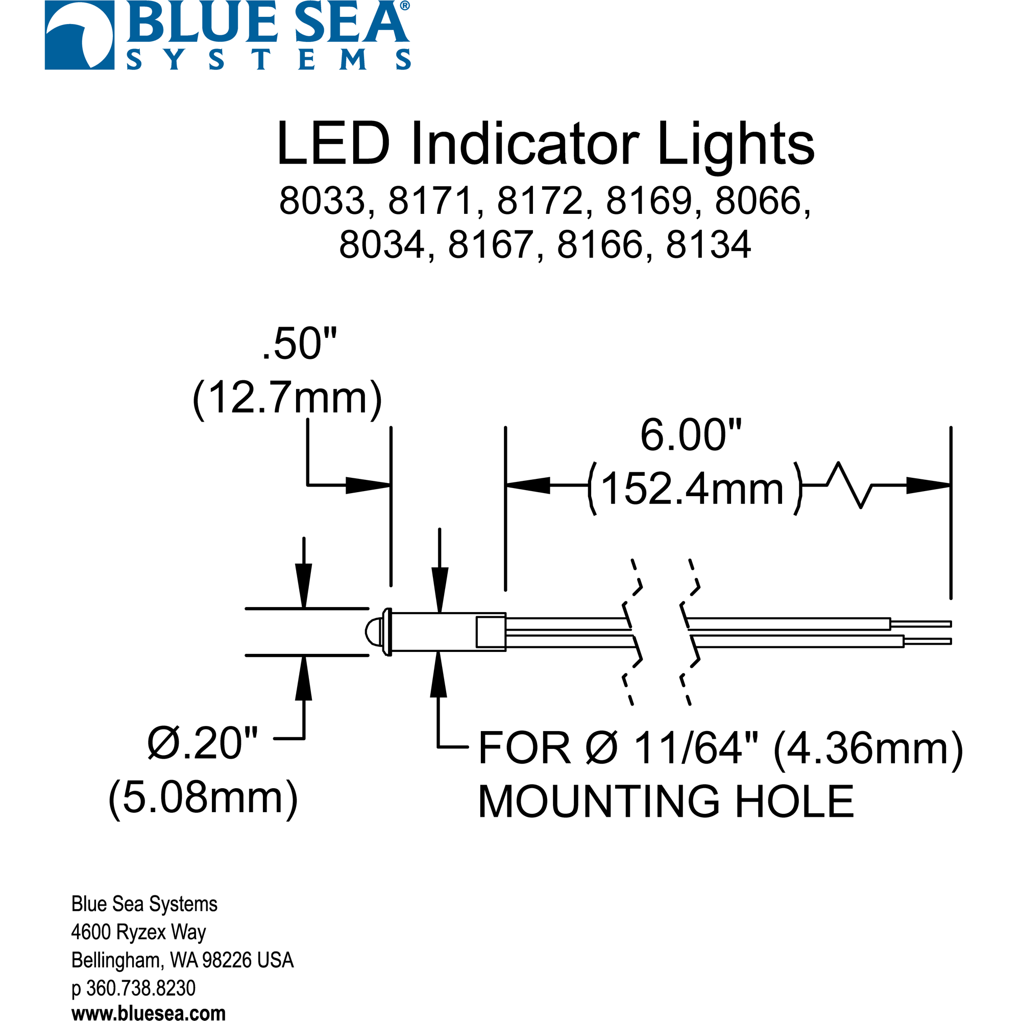 LED - 12/24V DC Amber - Dimensioned Drawing