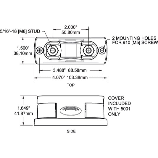 Porte fusible MEGA AMG 100-300A avec couvercle - Dimensioned Drawing