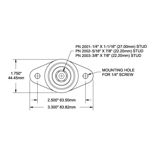 PowerPost - 1/4"-20 Stud - Dimensioned Drawing