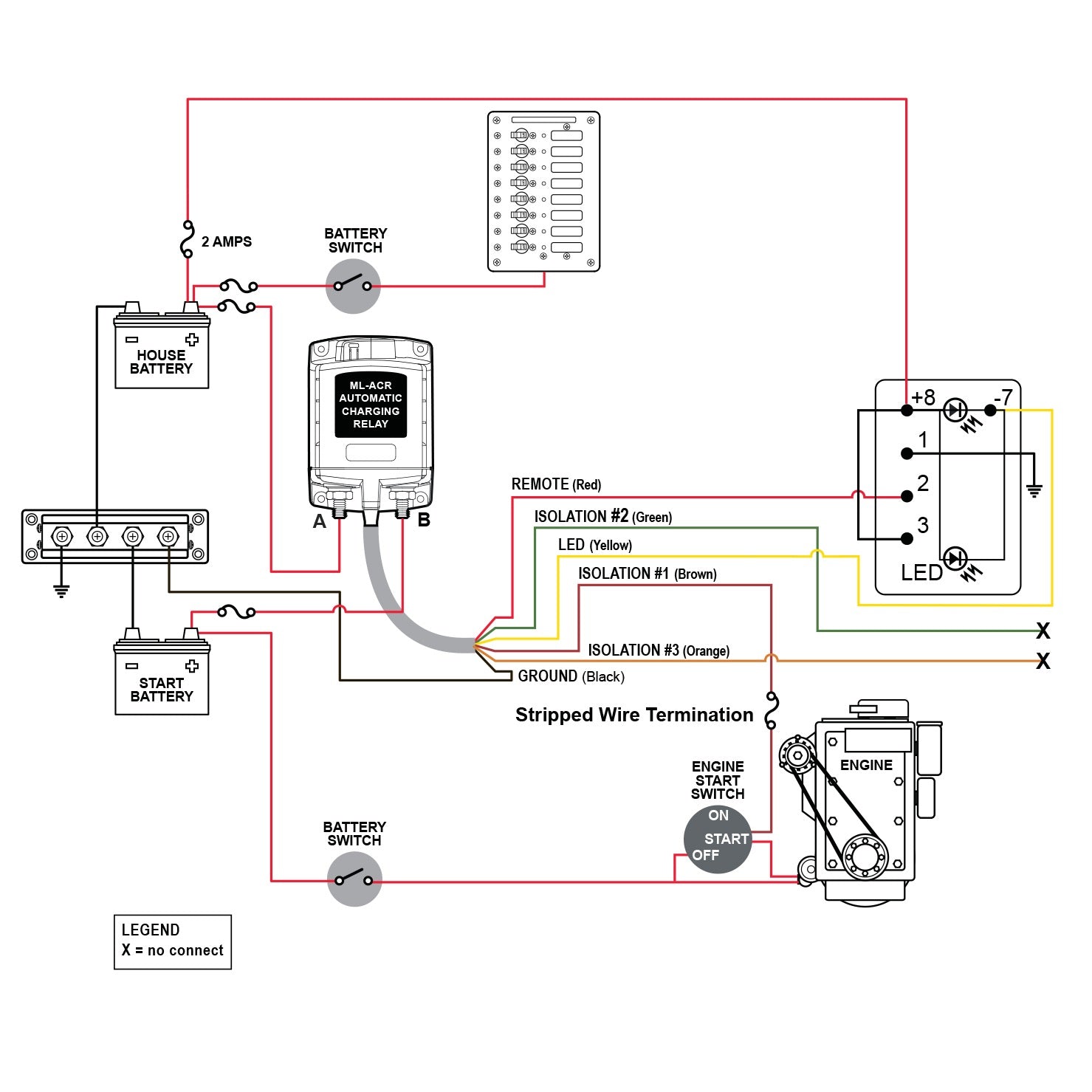 Relais de charge automatique ML-ACR avec contrôle manuel - 12V DC 500A - Wiring Diagram
