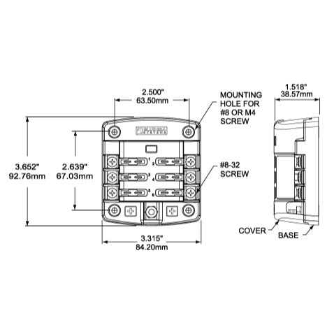 ST Blade Fuse Block - 6 Circuits with Cover - Dimensioned Drawing