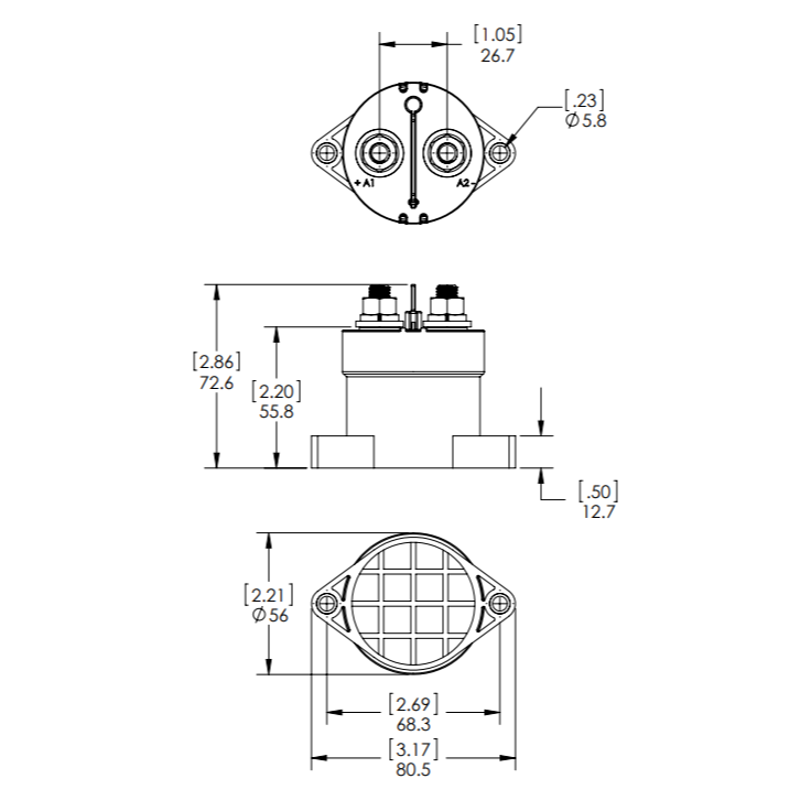 Solenoid L-Series - 250A 12/24V - Dimensioned Drawing