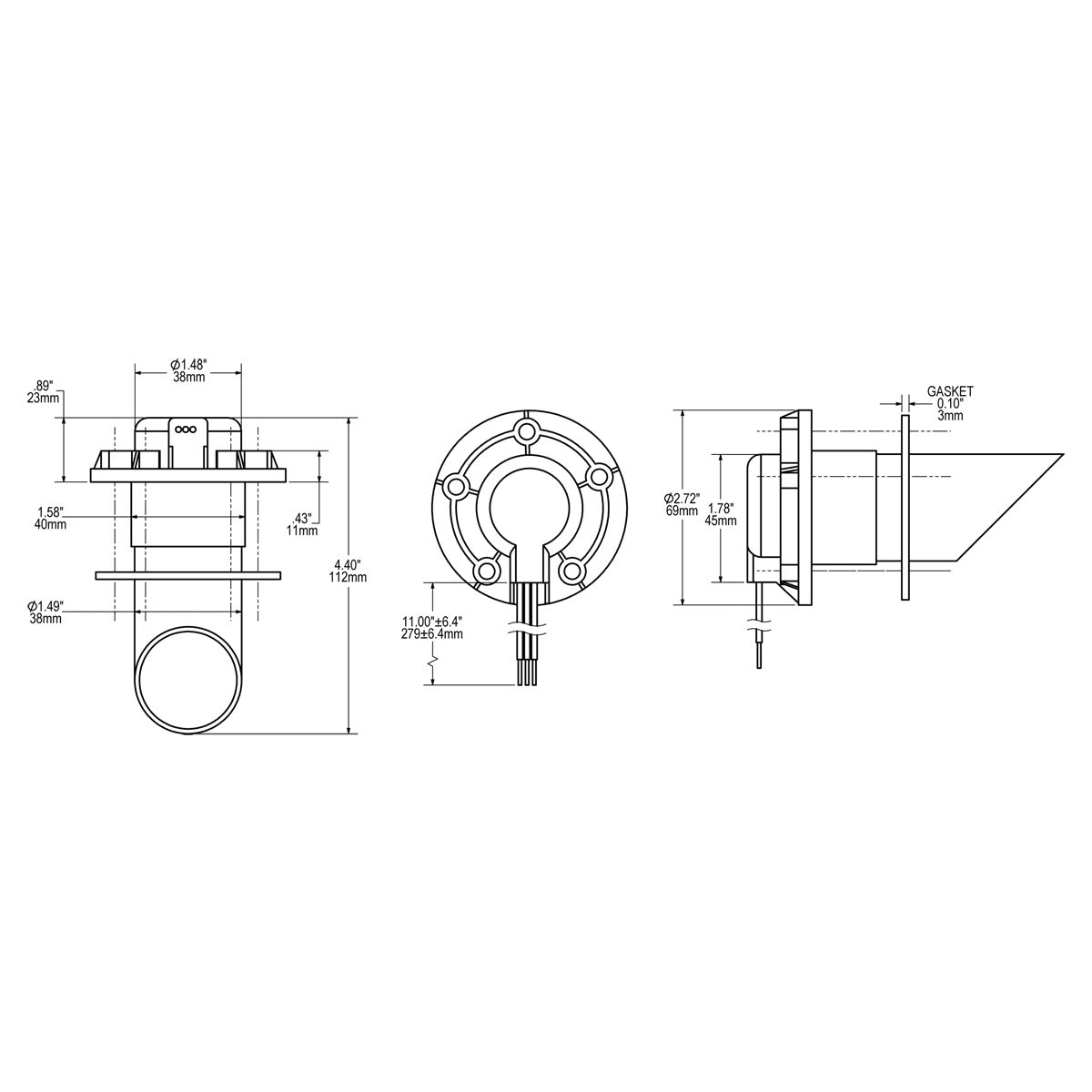 Vessel Systems Monitor Tank Sender - Diesel, Water, Waste - Dimension Drawing