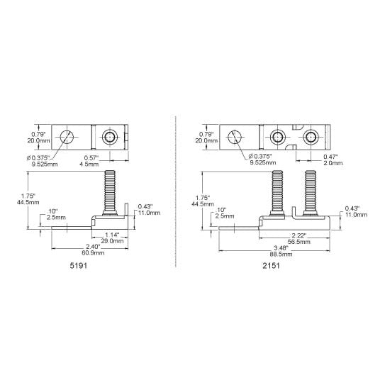 Dual MRBF Terminal Fuse Block - 30 to 300A - Dimensioned Drawing