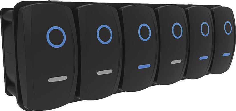Contura II - 6 interrupteurs à actionnement momentané avec LED bleue (interrupteur droit à 3 positions) et câble adaptateur NMEA 2000 de 0,2 m