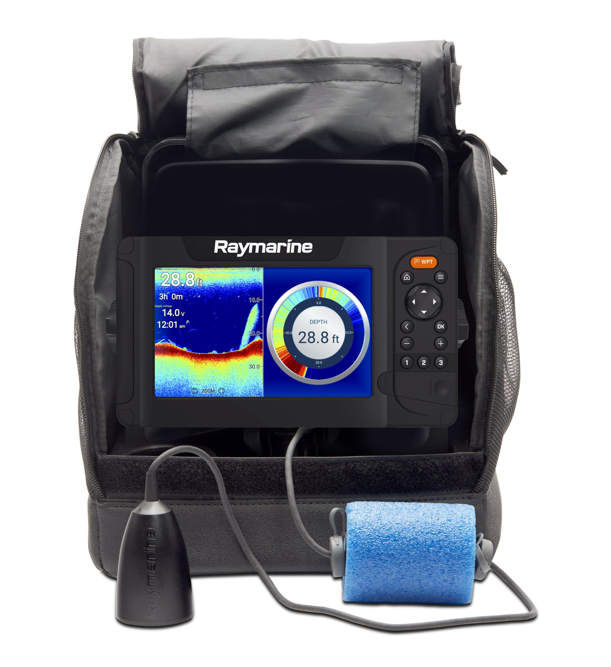 Kit pêche sur glace Element Raymarine (sac, batterie, chargeur, support, sonde et flotteur)