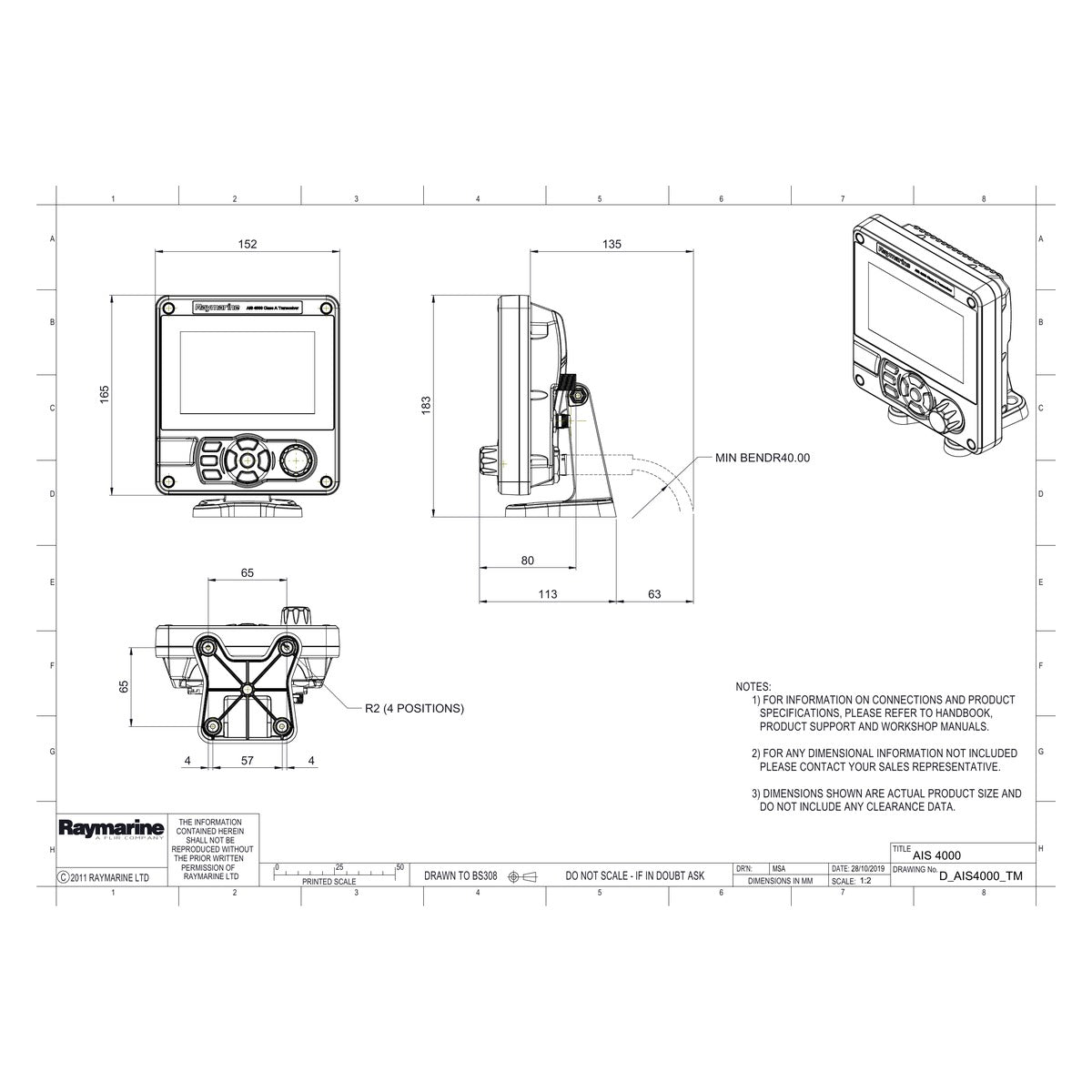 Plan technique Raymarine A80586 étrier AIS4000/AIS5000