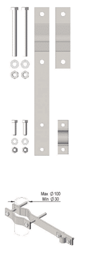 N095F — 2 Colliers en acier inoxydable (SS316) pour montage latéral sur mât Ø 30-100mm pour KUM480