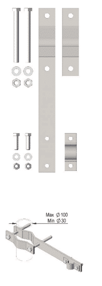 N095F — 2 Colliers en acier inoxydable (SS316) pour montage latéral sur mât Ø 30-100mm pour KUM480