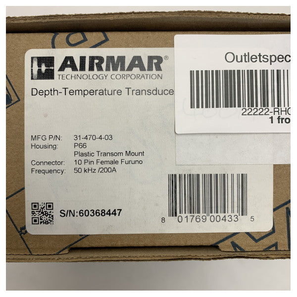 P66DT — P66DT : Sonde 600W Tableau Arrière Plastique 50/200kHz Profondeur et Température.