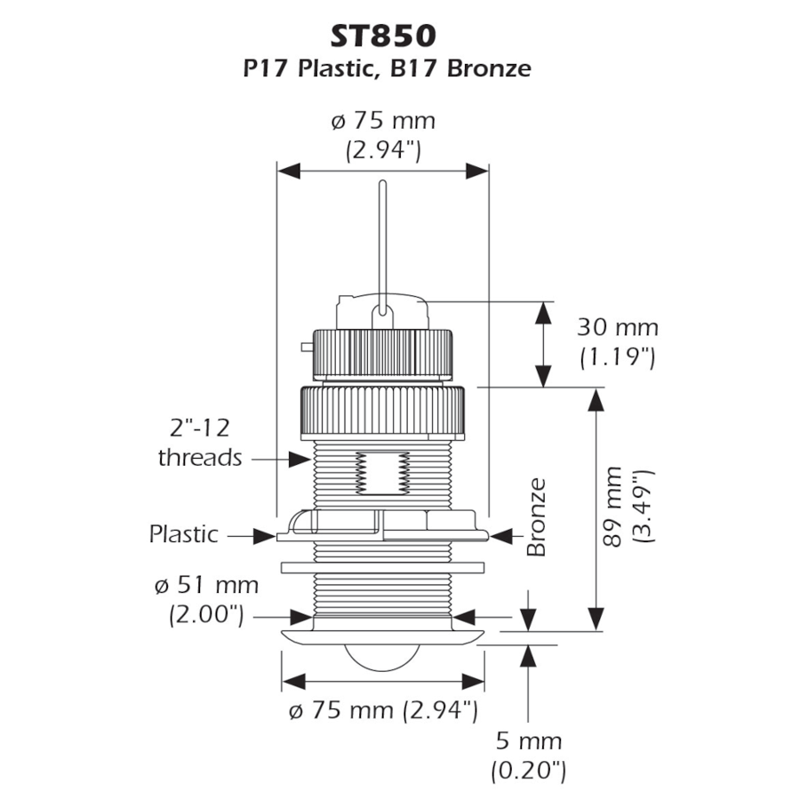 Capteur ST850 Vitesse Température NMEA 2000 avec passe-coque P17
