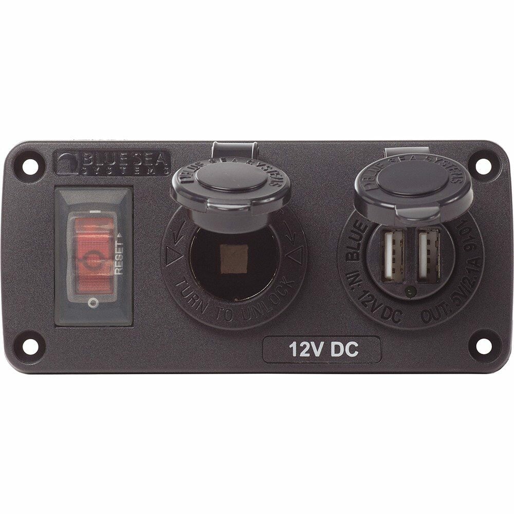 Blue Sea Systems 4363-BSS - panneau accessoire etanche avec disjoncteur 15 A, prise 12 V et double USB