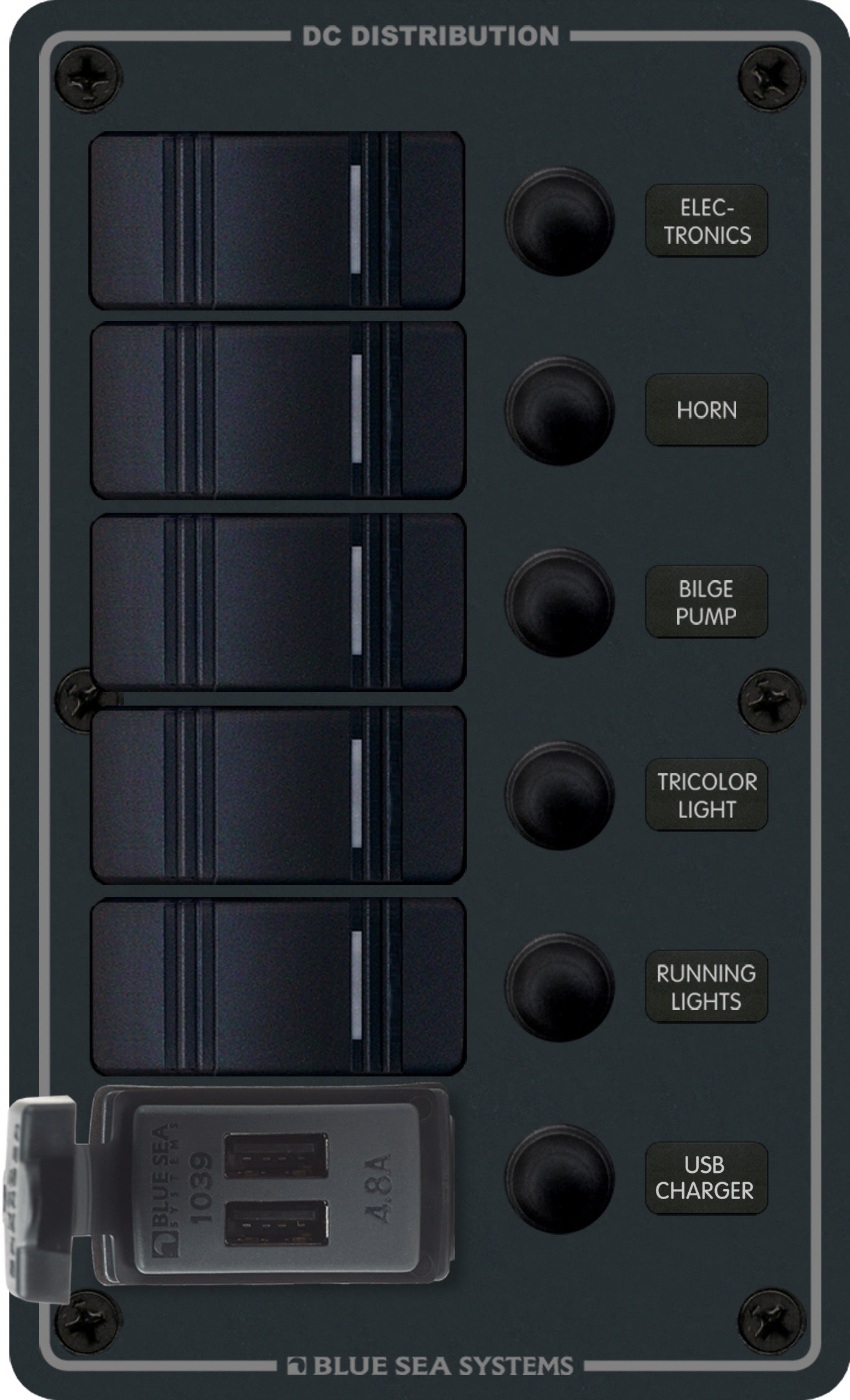 panneau H2O CB USB 12/24VDC 5POS VERT BL
