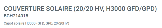 Capot solaire H3000 (GFD, GPD, 20/20HV)