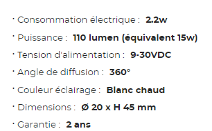 Ampoule LED intérieure MANTAGUA 15W 360° blanc chaud, culot BA15D, forme cylindrique.