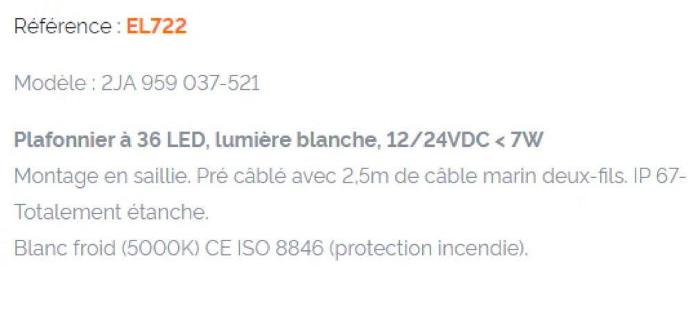 Plafonnier à 36 led lumière blanche 12/24V 7W