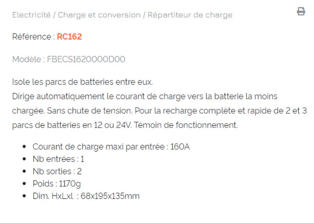 Répartiteur de charge 1E/2S/160A