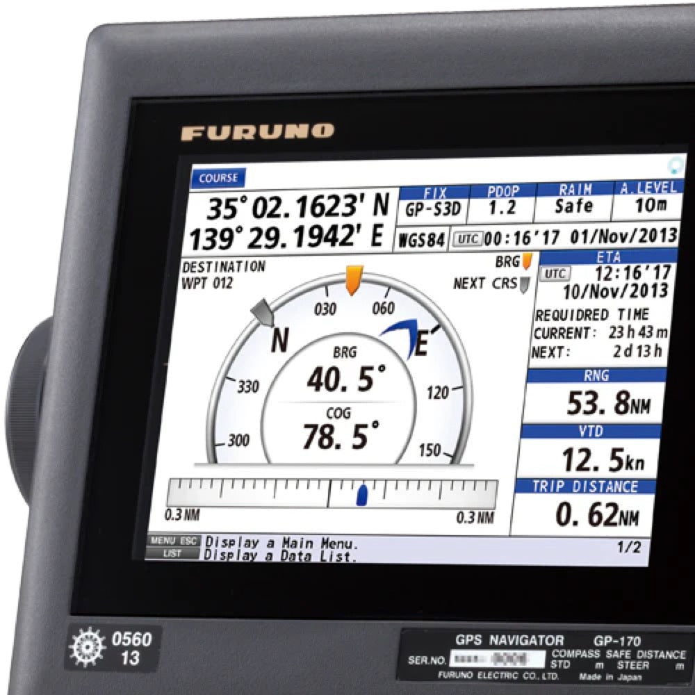 GP170/GPA017S — GPS Plotter 5,7’’ LCD couleur VGA (640 x 480) WAAS/EGNOS/WM • Antenne GPA017S/câble 15m •
