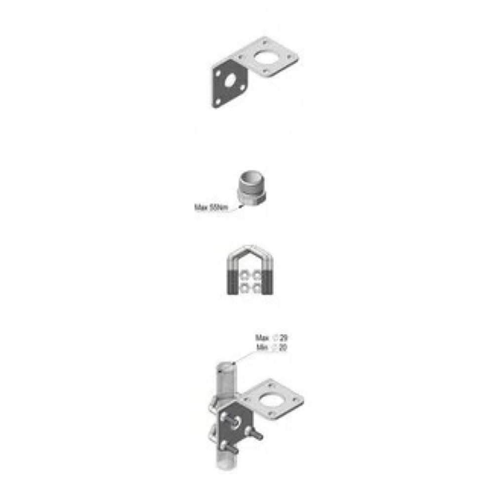 N158F — Support de mât universel pour diamètre de 20-26mm (0.8 "- 1.1"). N158F comprend un jeu d'é