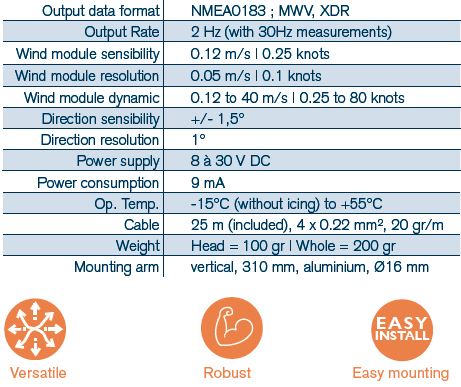 CV7V-BARO — Girouette-anémomètre à ultrason bras vertical CV7V + baromètre pour bateaux à moteur.