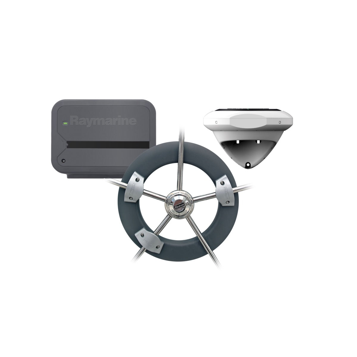 Evolution Wheel Pilot, ACU-100 & Wheel Drive. Note: Un écran MFD ou un boitier de commande est nécessaire.